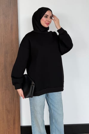Balenbi Kadın 3 İplik Şardonlu Bisiklet Yaka Basic Tesettür Sweatshirt 397