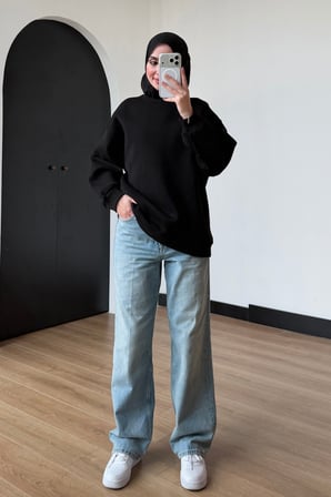Balenbi Kadın 3 İplik Şardonlu Bisiklet Yaka Basic Tesettür Sweatshirt 397