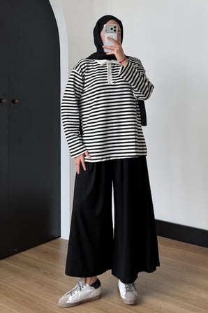 Balenbi Kadın Patlı Oysho Modal Kumaş Polo Yaka Çizgili Tunik 399