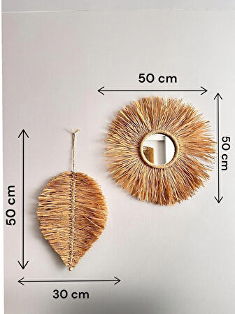 DEKORATİF YAPRAK ŞEKLİNDE GERÇEK AYNALI BOHEM 2'Lİ DUVAR SÜSÜ