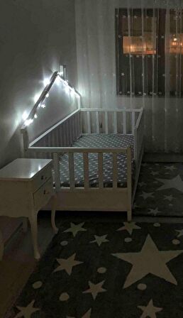 Baby Kinder Wh. Back Roofed Doğal Ahşap Yatak Montessori Bebek ve Çocuk Karyolası