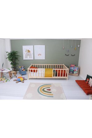 Doğal Ahşap Montessori Bebek ve Çocuk Karyolası