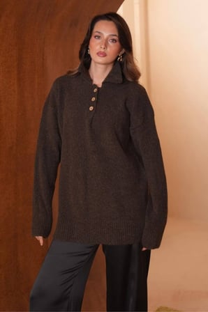 Balenbi Kadın Polo Yaka Salaş Kesim Basic Jazz İplik Triko Tunik 8442 - Premium Seri