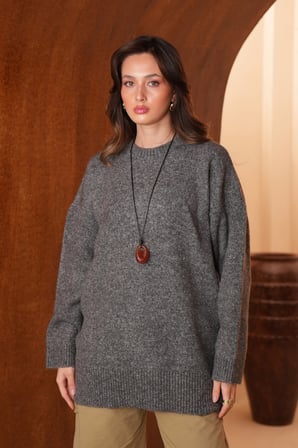 Balenbi Kadın Bisiklet Yaka Salaş Kesim Basic Jazz İplik Triko Tunik 8619 - Premium Seri