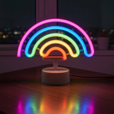 Plastik Gökkuşağı Neon LED Işık – Dekoratif Renkli Masaüstü ve Ambiyans Aydınlatması