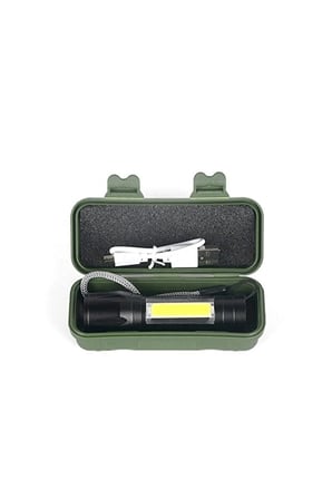 USB Şarjlı Zoomlu Mini El Feneri Q5 Güçlü Işık Yan COB LED SOS Mod Kutulu Acil Durum Işığı
