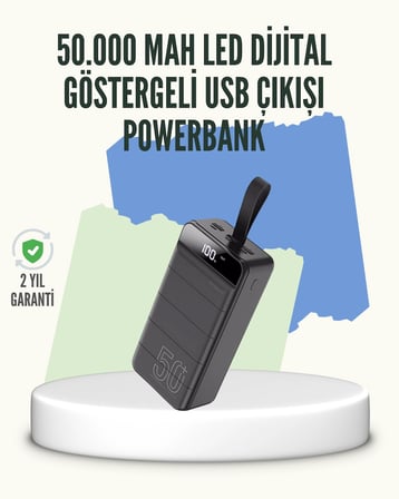 Yüksek Kapasiteli 50.000 mAh Powerbank – Type-C, Lightning ve Micro USB Uyumlu, Çoklu Cihaz Şarj Öze