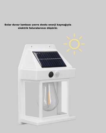 Güneş Enerjili Dış Mekan Sensörlü Duvar Lambası IP65 Su Geçirmez
