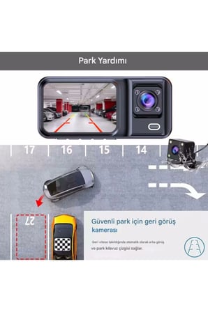 A98 Full Hd 3 Kameralı Araç Içi Güvenlik Kamerası 64gb Uyumlu Ir Gece Görüşü, Ön-arka-iç Kayıt