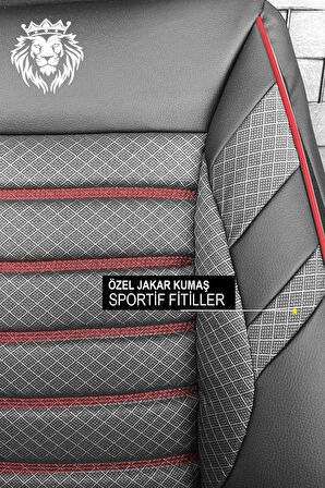 Dacia Logan  Uyumlu 5 KOLTUK TAM SET KRAL SERİSİ JAKAR OTO KOLTUK KILIFI SİYAH-KIRMIZI ŞERİT