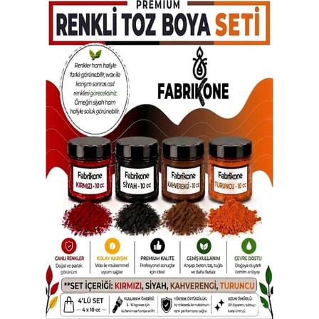 Toz Mum Boyası Seti 10 cc 4’lü – Soya & Parafin Wax Için – Kırmızı, Siyah, Kahverengi, Turuncu BKFAB4KSKHT10G