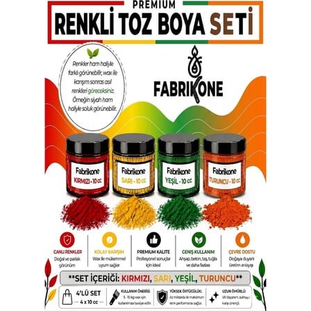 Toz Mum Boyası Seti 10 cc 4’lü – Soya & Parafin Wax Için – Kırmızı, Sarı, Yeşil, Turuncu BKFAB4KSRYT10G