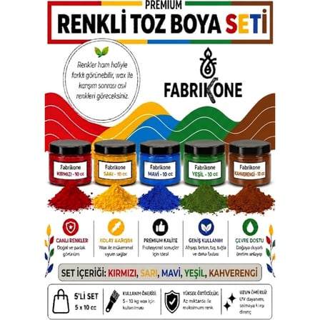 Toz Mum Boyası Seti 10 cc 5'li – Soya & Parafin Wax Için – Kırmızı, Sarı, Mavi, Yeşil, Kahverengi BKFAB5KSRMYKH10G