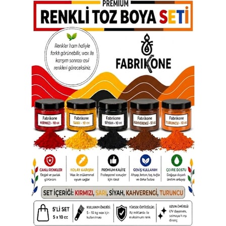 Toz Mum Boyası Seti 10 cc 5'li – Soya & Parafin Wax Için – Kırmızı, Sarı, Siyah, Kahverengi, Turuncu BKFAB5KSRSKHT10G