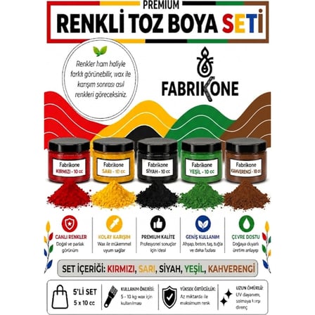Toz Mum Boyası Seti 10 cc 5'li – Soya & Parafin Wax Için – Kırmızı, Sarı, Siyah, Yeşil, Kahverengi BKFAB5KSRSYKH10G