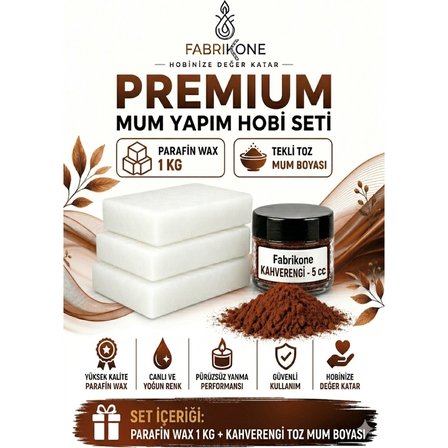Premium Mum Yapım Hobi Seti - Parafin Wax 1 kg - Tekli Toz Mum Boyası - Kahverengi BKFABPW1KG1KH