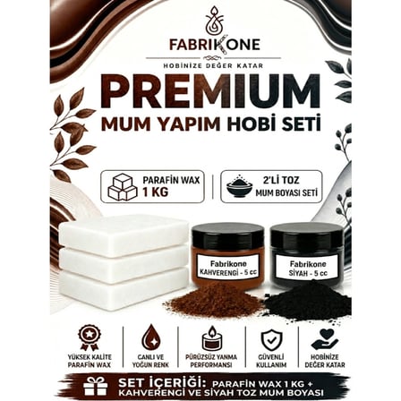 Premium Mum Yapım Hobi Seti - Parafin Wax 1 kg - 2'li Toz Mum Boyası Seti - Kahverengi, Siyah BKFABPW1KG2KHS