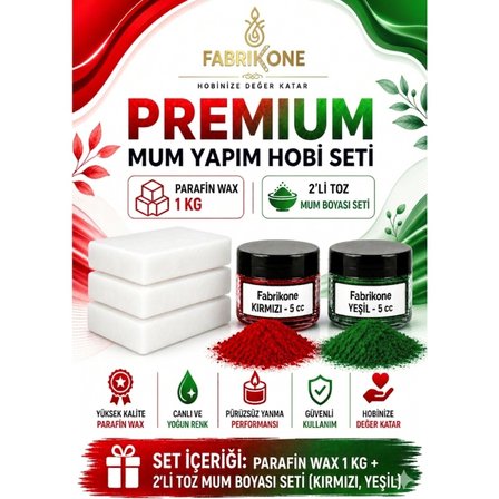 Premium Mum Yapım Hobi Seti - Parafin Wax 1 kg - 2'li Toz Mum Boyası Seti - Kırmızı, Yeşil BKFABPW1KG2KY