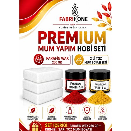 Premium Mum Yapım Hobi Seti - Parafin Wax 250 gr - 2'li Toz Mum Boyası Seti - Kırmızı, Sarı BKFABPW2502KSR