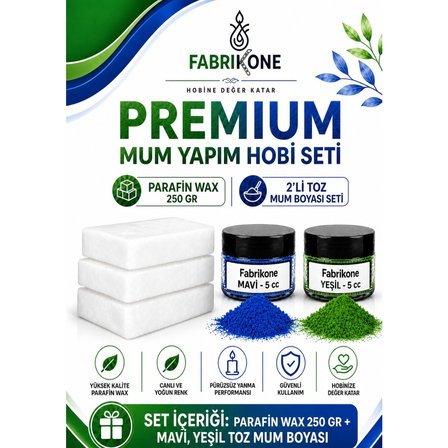 Premium Mum Yapım Hobi Seti - Parafin Wax 250 gr - 2'li Toz Mum Boyası Seti - Mavi, Yeşil BKFABPW2502MY