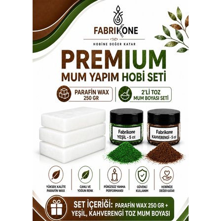 Premium Mum Yapım Hobi Seti - Parafin Wax 250 gr - 2'li Toz Mum Boyası Seti - Yeşil, Kahverengi BKFABPW2502YKH