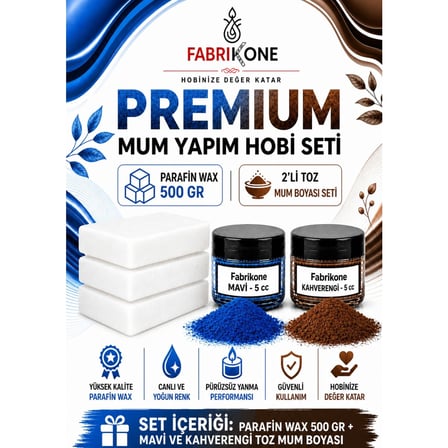 Premium Mum Yapım Hobi Seti - Parafin Wax 500 gr - 2'li Toz Mum Boyası Seti - Mavi, Kahverengi BKFABPW5002MKH
