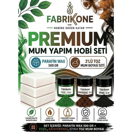Premium Mum Yapım Hobi Seti - Parafin Wax 500 gr - 3'lü Toz Mum Boyası Seti - Yeşil, Kahverengi, Siyah BKFABPW5003YKHS