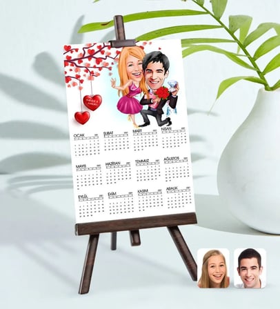 BK Gift Kişiye Özel 15x21 cm Fotoğraf Kartlı Sevgililer Karikatürlü Şövaleli 2023 Takvim -9