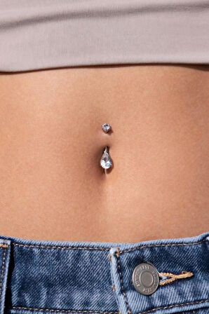 Minimal Damla Taş Model Çelik Göbek Piercingi