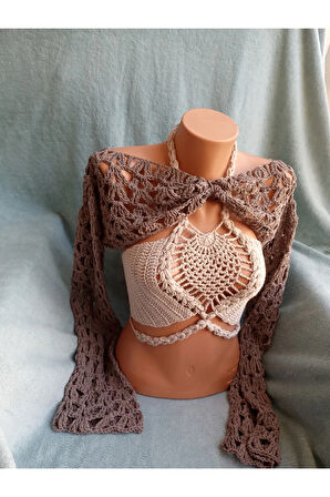 Vip Handmade Bolero Kahverengi İspanyol Kol