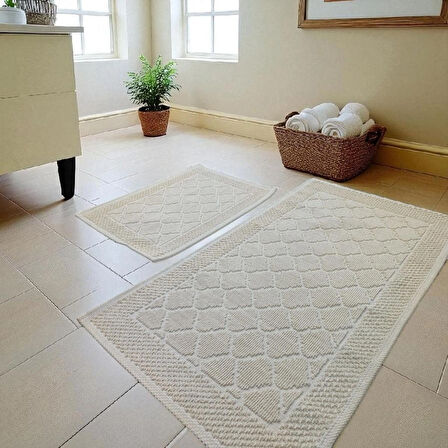 Banyo Pamuk Paspas Seti, Kaymaz Taban, Şık Ve Dayanıklı 60x100 / 60x50 Ölçülerinde