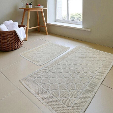 Banyo Pamuk Paspas Seti, Kaymaz Taban, Şık Ve Dayanıklı 60x100 / 60x50 Ölçülerinde