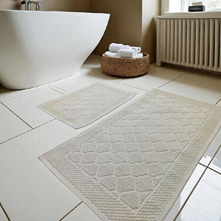 Banyo Pamuk Paspas Seti, Kaymaz Taban, Şık Ve Dayanıklı 60x100 / 60x50 Ölçülerinde
