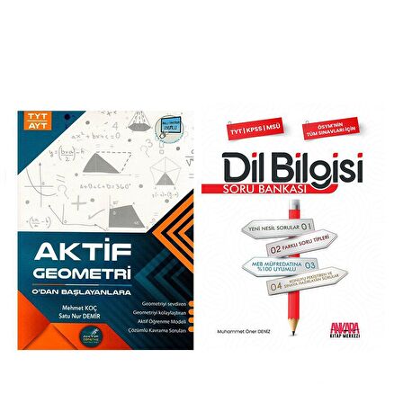 Aktif Öğrenme TYT AYT Geometri 0 dan Başlayanlara ve AKM Dil Bilgisi Soru Bankası Seti 2 Kitap