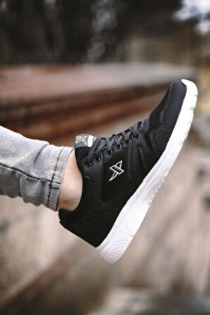 Unisex Siyah Beyaz Günlük Rahat Yürüyüş Ayakkabısı File Detaylı Sneaker Spor Ayakkabı