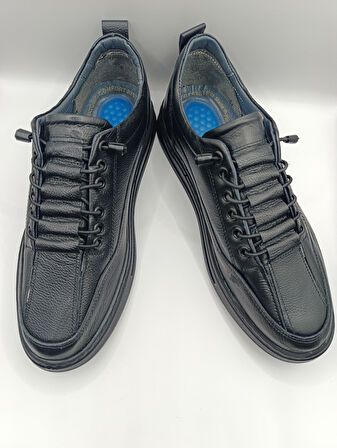 İçi Dışı Hakiki Deri Topuk Jelli  Lastikli Bağcıklı Erkek Rahat Günlük Hafif Ayakkabı 