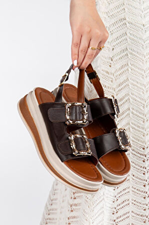 Günlük Kadın Sandalet Çift Tokalı Yumuşak Rahat Ortopedik