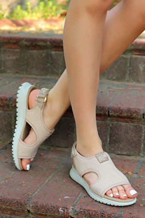 Günlük Kadın Triko Taşlı Sandalet Yumuşak Rahat Ortopedik