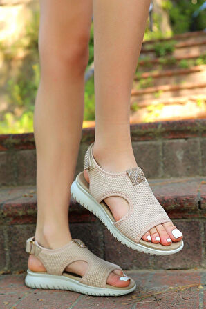 Günlük Kadın Triko Taşlı Sandalet Yumuşak Rahat Ortopedik