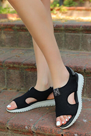 Günlük Kadın Triko Taşlı Sandalet Yumuşak Rahat Ortopedik