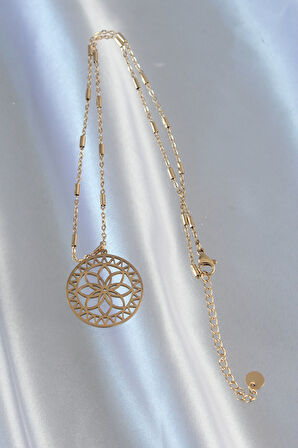 316L Çelik Zincir Gold Renk Lotus Model Kolye alithestereo