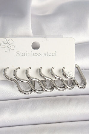 316L Çelik Gümüş Renk Kalp Model Kadın Küpe Seti