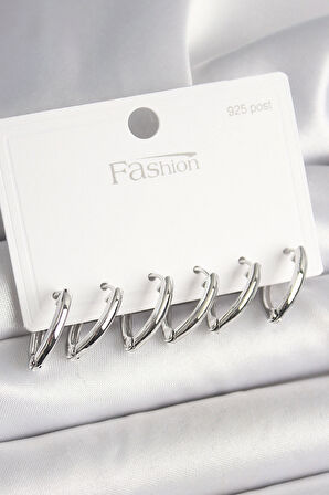 925 Ayar Gümüş Çivi Pirinç Gümüş Renk Üçgen Model Kadın Küpe Seti