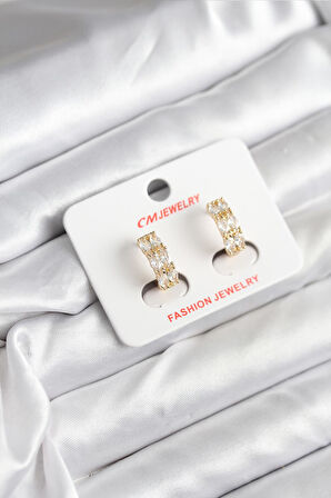 14K Gold Renk Kaplama Zirkon Taşlı CM Kadın Küpe