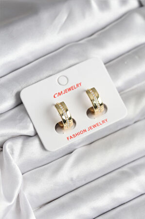 14K Gold Renk Kaplama Zirkon Taşlı Halka Model CM Kadın Küpe