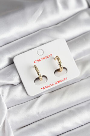 14K Gold Renk Kaplama Zirkon Taşlı Halka Model CM Kadın Küpe