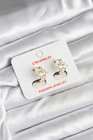 14K Gold Renk Kaplama Kutup Yıldız Zirkon Taşlı CM Kadın Küpe