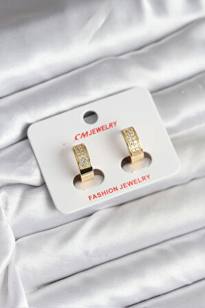 14K Gold Renk Kaplama Zirkon Taşlı Halka CM Kadın Küpe