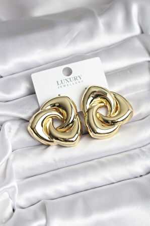 Pirinç Gold Renk Geometrik Vintage Kadın Küpe
