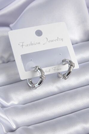 Gümüş Renk Zirkon Taşlı Halka Model Pirinç Kadın Küpe